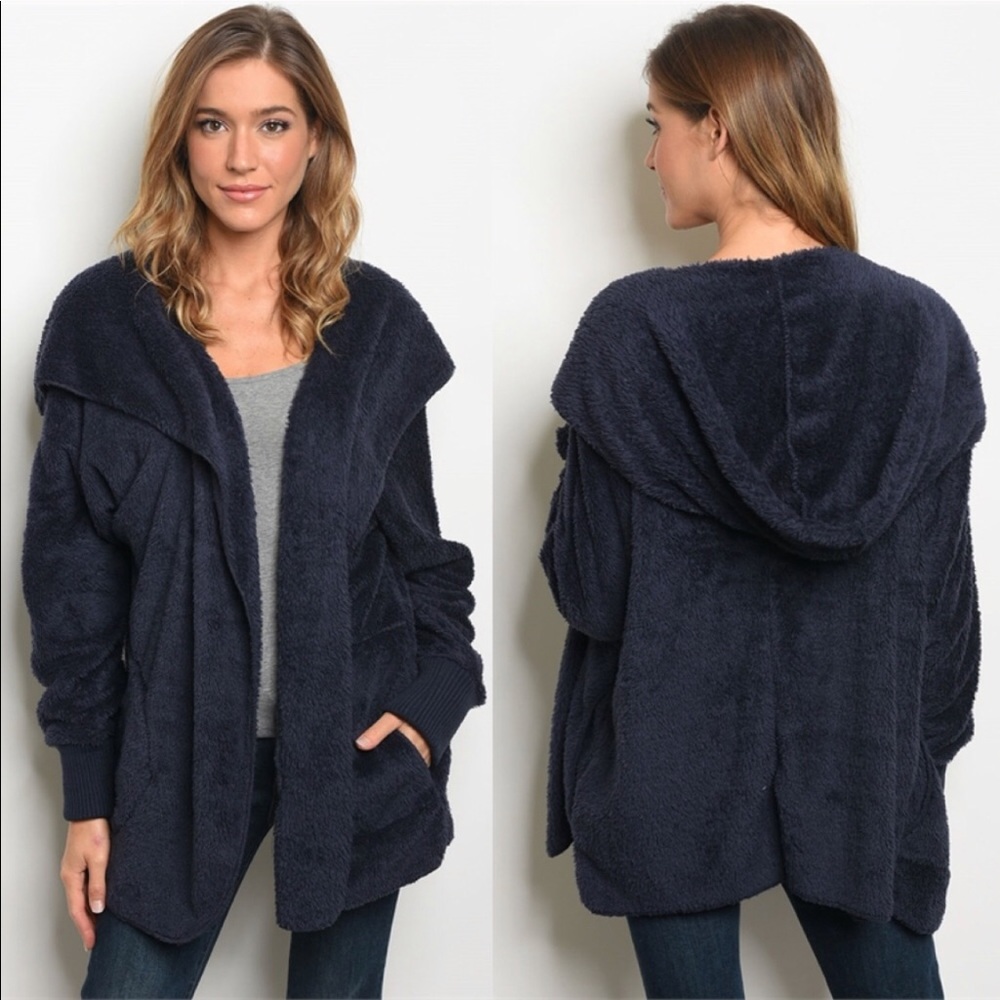 NEW‼️NAVY teddy bear Sherpa fleece- hoodie - Picture 4 of 4